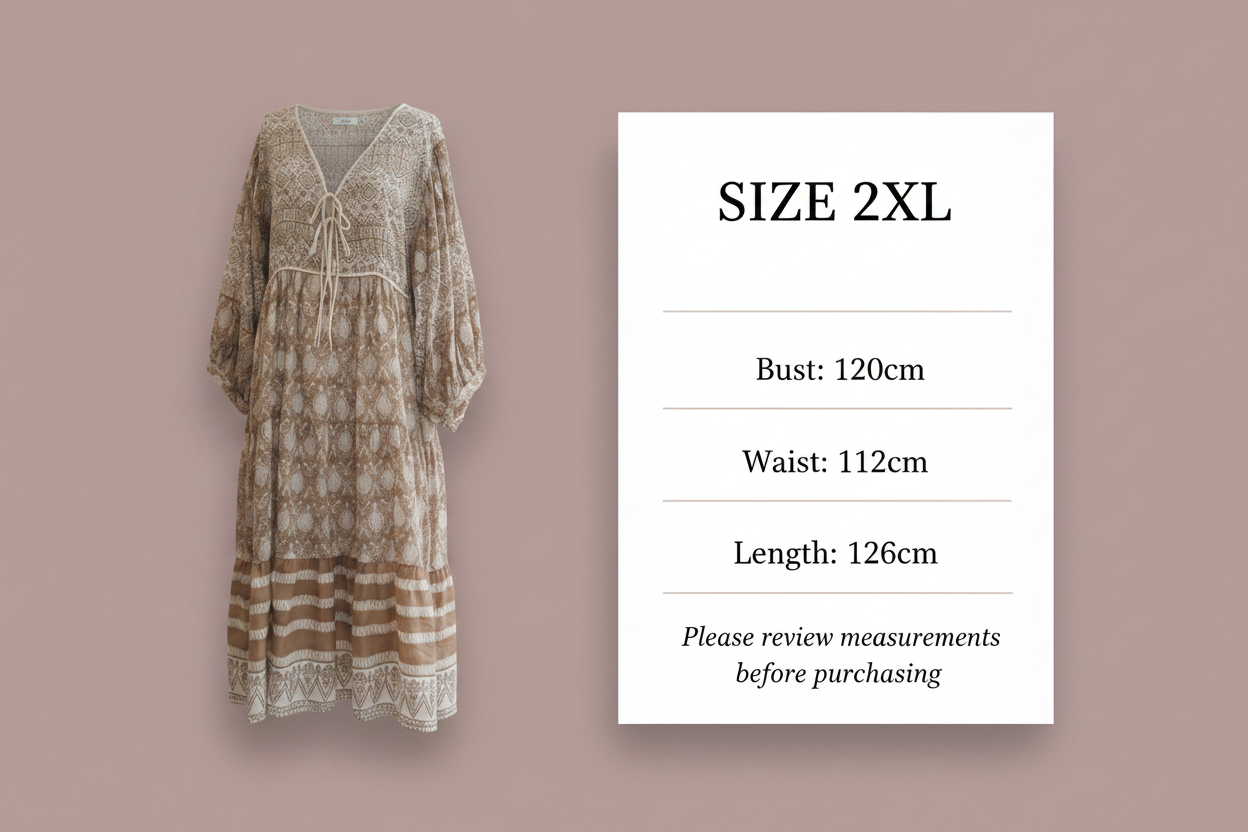 Daughters Of India - Jasmine Midi Dress - Size 2XL - Size Chart