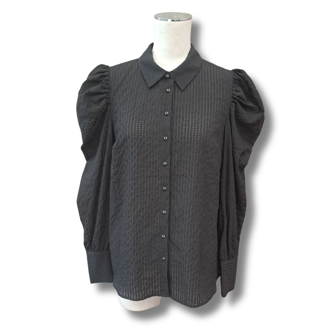 Decjuba - Black Puff Sleeve Shirt - Size 10 - Front