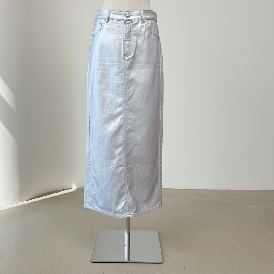 Decjuba - Daphne Metallic Denim Skirt - Size 10 - Front