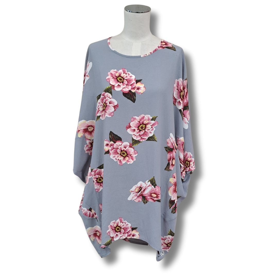 Deeanne Hobbs - Grey Floral Tunic - Size S - Front View