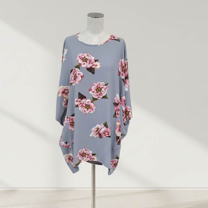 Deeanne Hobbs - Grey Floral Tunic - Size S - BNWT