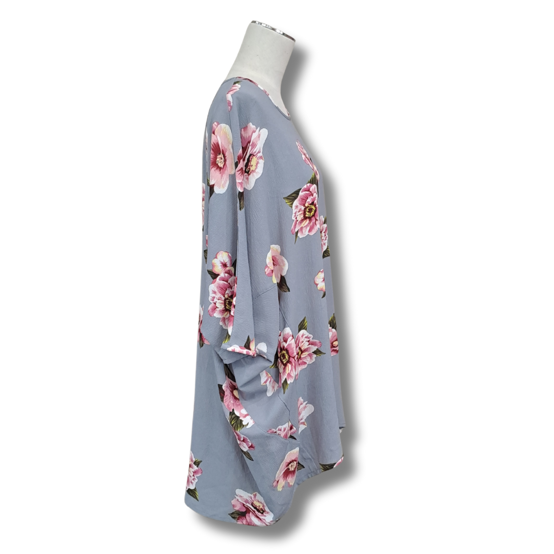 Deeanne Hobbs - Grey Floral Tunic - Size S - Side View