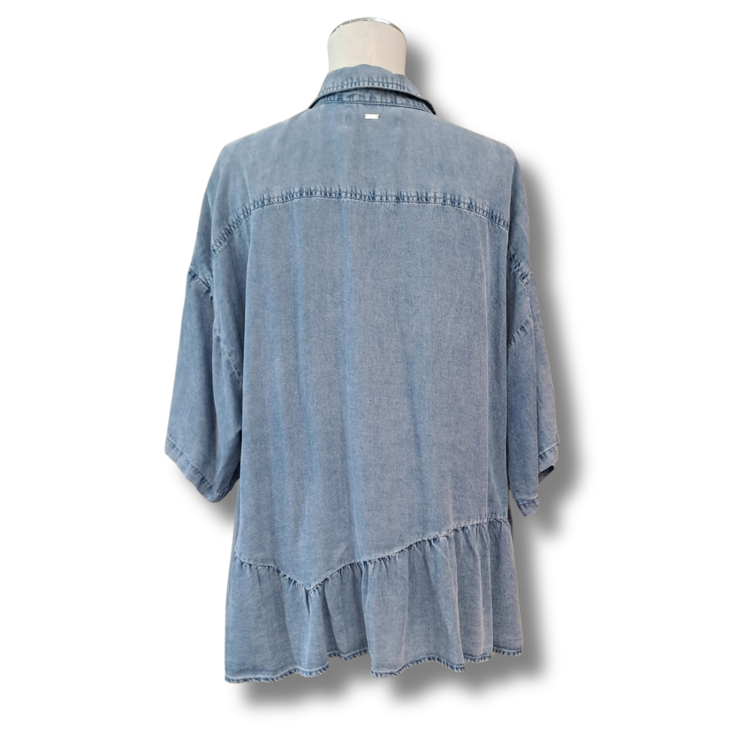 Eb & Ive - Denim Frill Top - One Size - Back