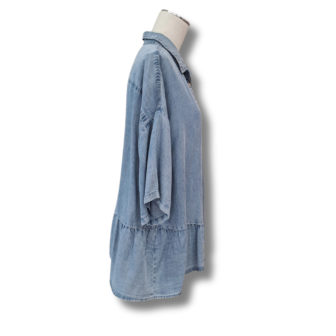Eb & Ive - Denim Frill Top - One Size - Side