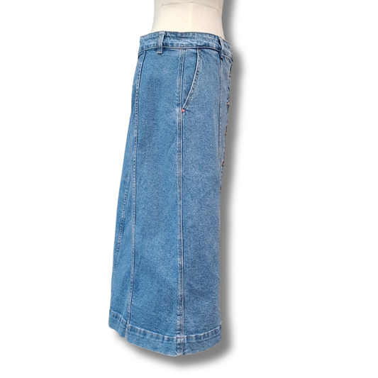 Elm - Florence Button Thru Denim Skirt - Size 12 - Side
