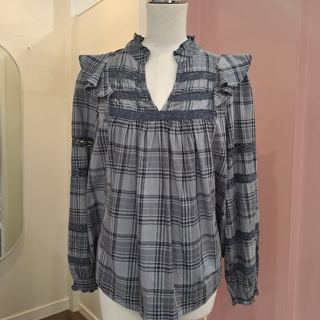 Elm - Plaid Frill Top - Size 10