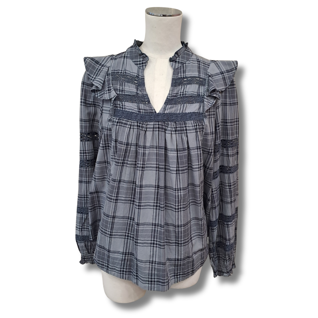 Elm - Plaid Frill Top - Size 10 - Front