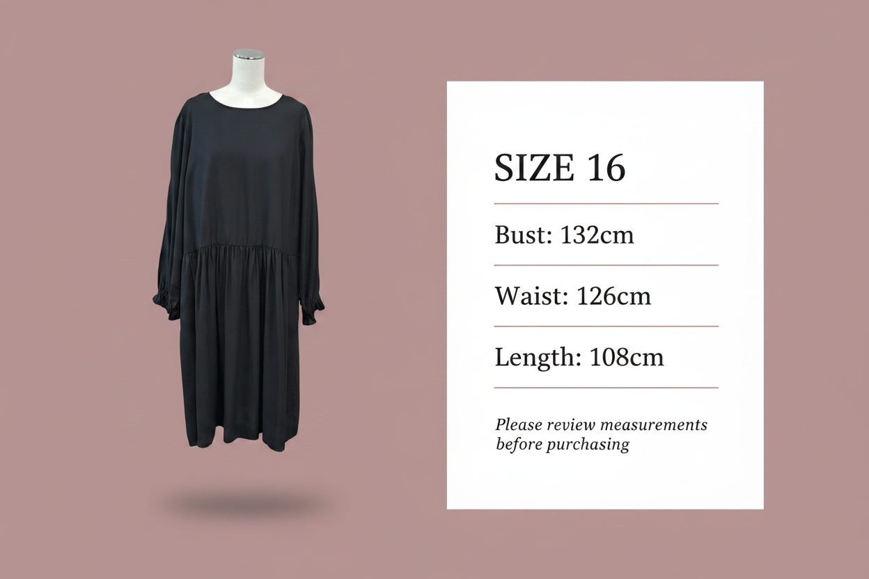 Size chart - Bust: 132cm, Waist: 126cm, Length: 108cm