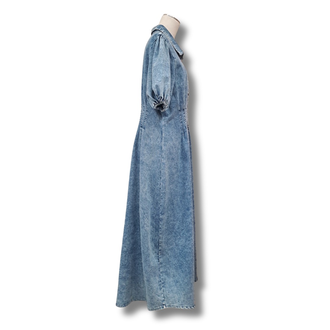 Gingham & Heels - Annika Denim Midi Dress - Size 16 - Side