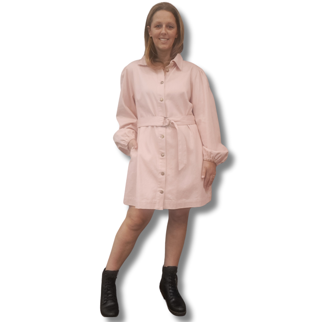 Girl And The Sun - Irene Pink Denim Mini Dress - Size XXL - Front View