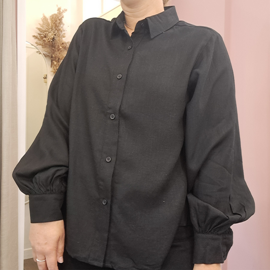Her Apparel - Cleo Balloon Sleeve Shirt - Black