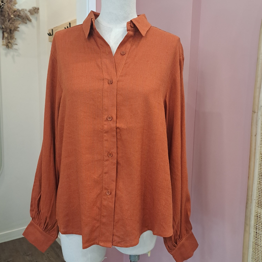 Her Apparel - Cleo Balloon Sleeve Shirt - Rust - Size 10