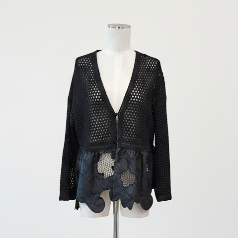 Initial - Faux Leather Lace Patch Cardigan - Size S