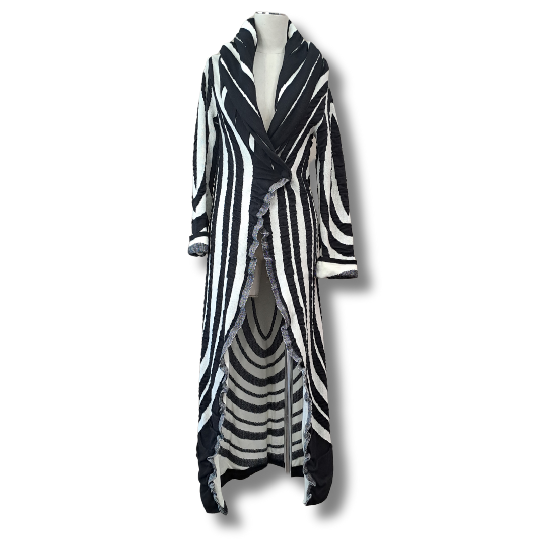 Ioanna Kourbela - Black & White Knit Coat - Front View