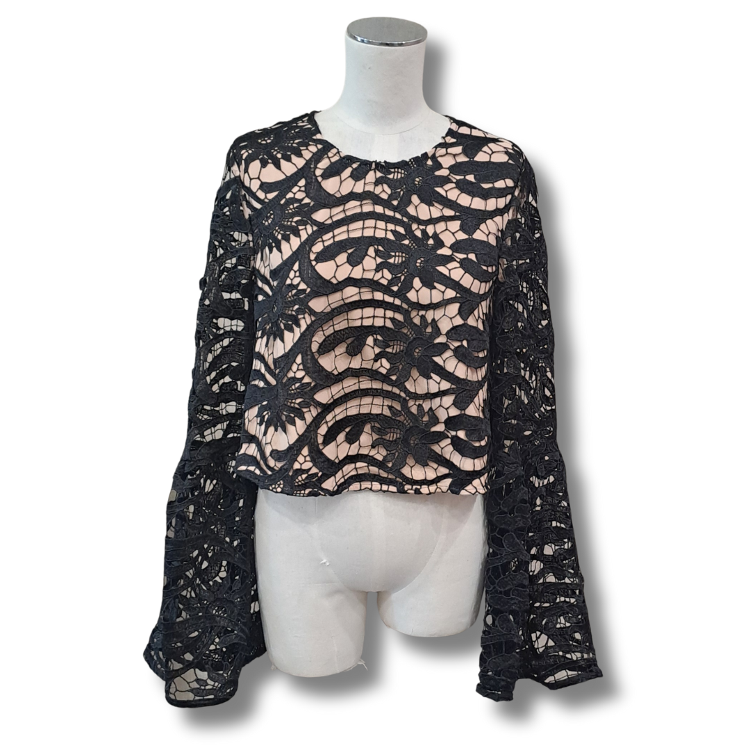 Isla - Black Lace Top - Front View