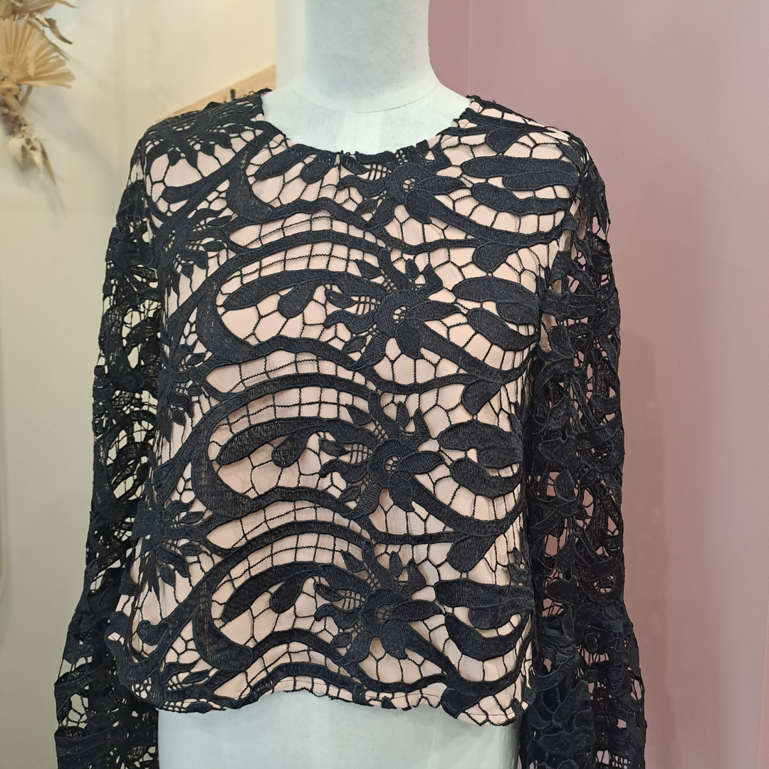 Isla - Black Lace Top - Size S