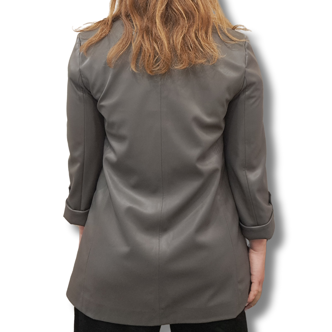 Joseph Ribkoff - Avocado Faux Leather Blazer - Back View
