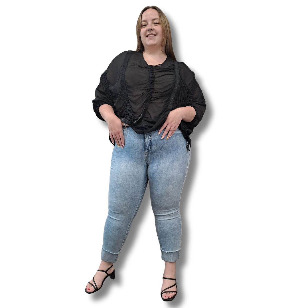 Joseph Ribkoff - Diamante Cuff Hem Jeans - Size 20 - Front