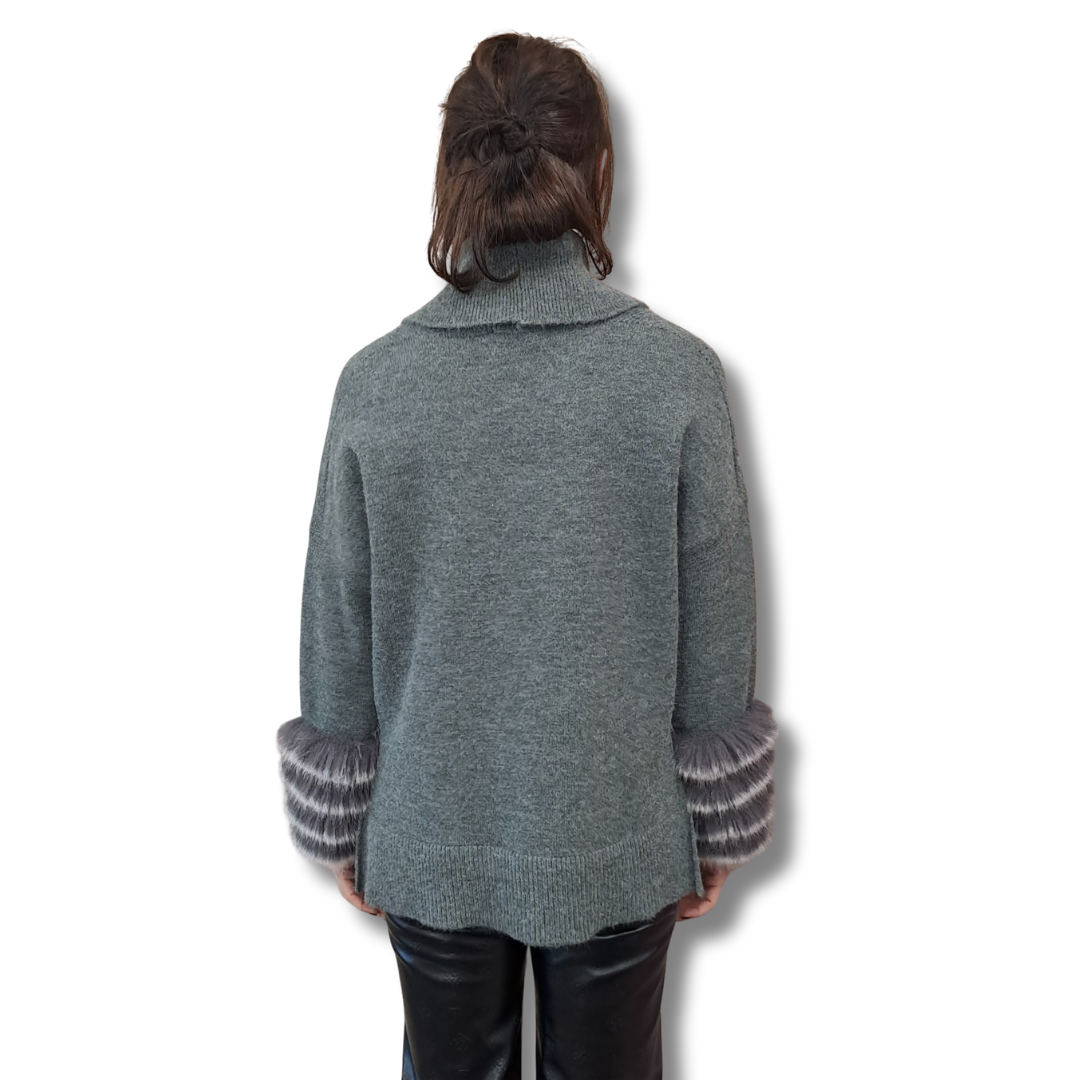 Joseph Ribkoff - Faux Fur Sleeve Sweater - Size M - BNWT- Back