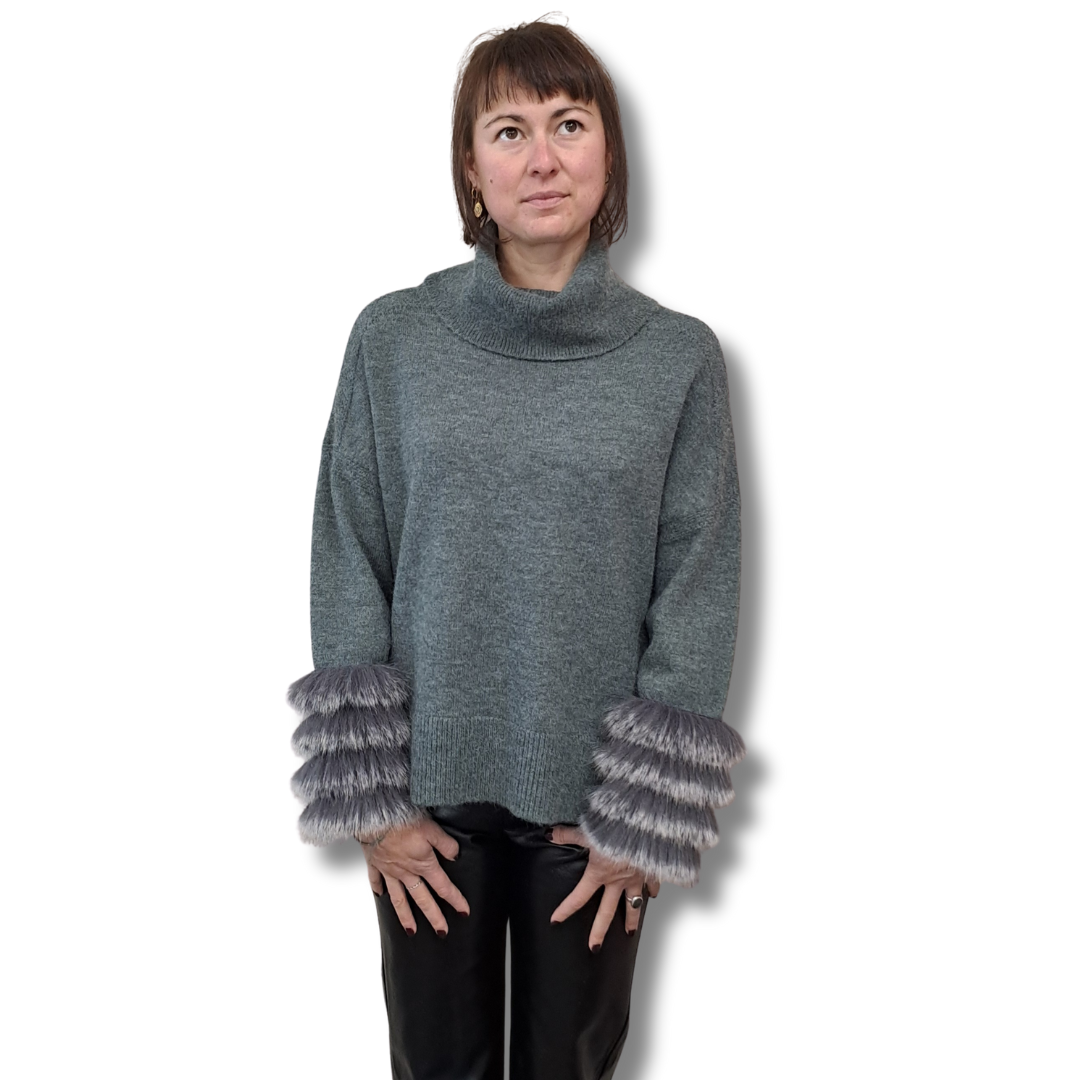 Joseph Ribkoff - Faux Fur Sleeve Sweater - Size M - BNWT - Front