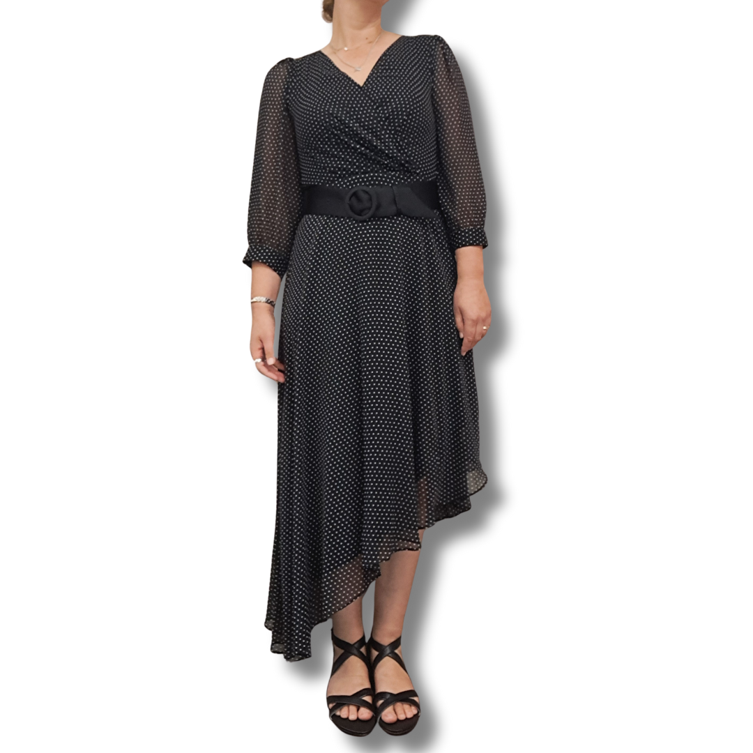 Karl Lagerfeld Paris - Asymmetrical Polka Dot Dress - Front View