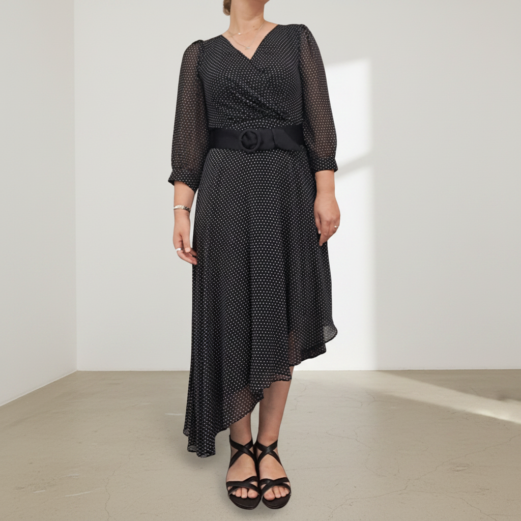 Karl Lagerfeld Paris - Asymmetrical Polka Dot Dress - Front View