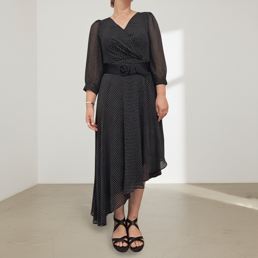 Karl Lagerfeld Paris - Asymmetrical Polka Dot Dress - Size 12 (US8)