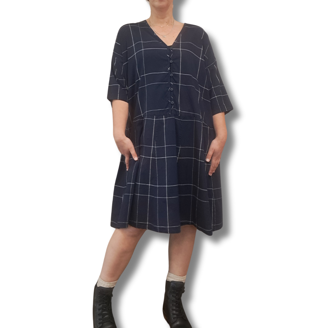 Kowtow - Navy Checkered Dress - Size XL - Front