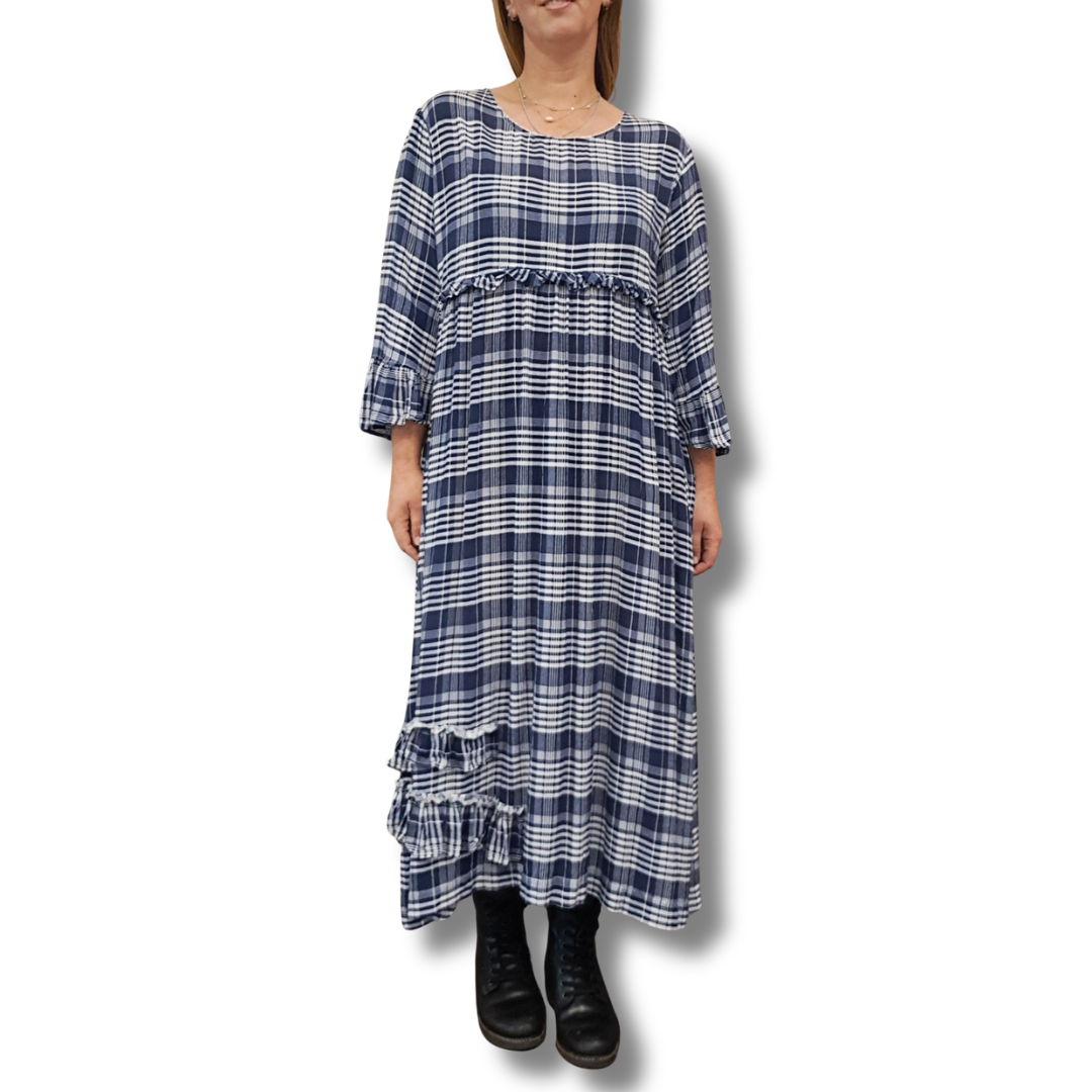 Lace - Plaid Maxi Dress - Size L  -Front