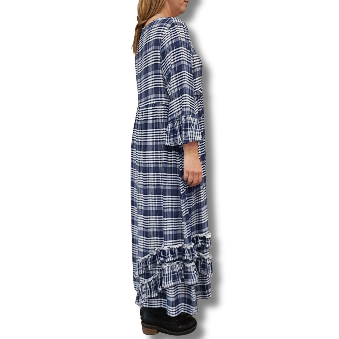 Lace - Plaid Maxi Dress - Size L - Side