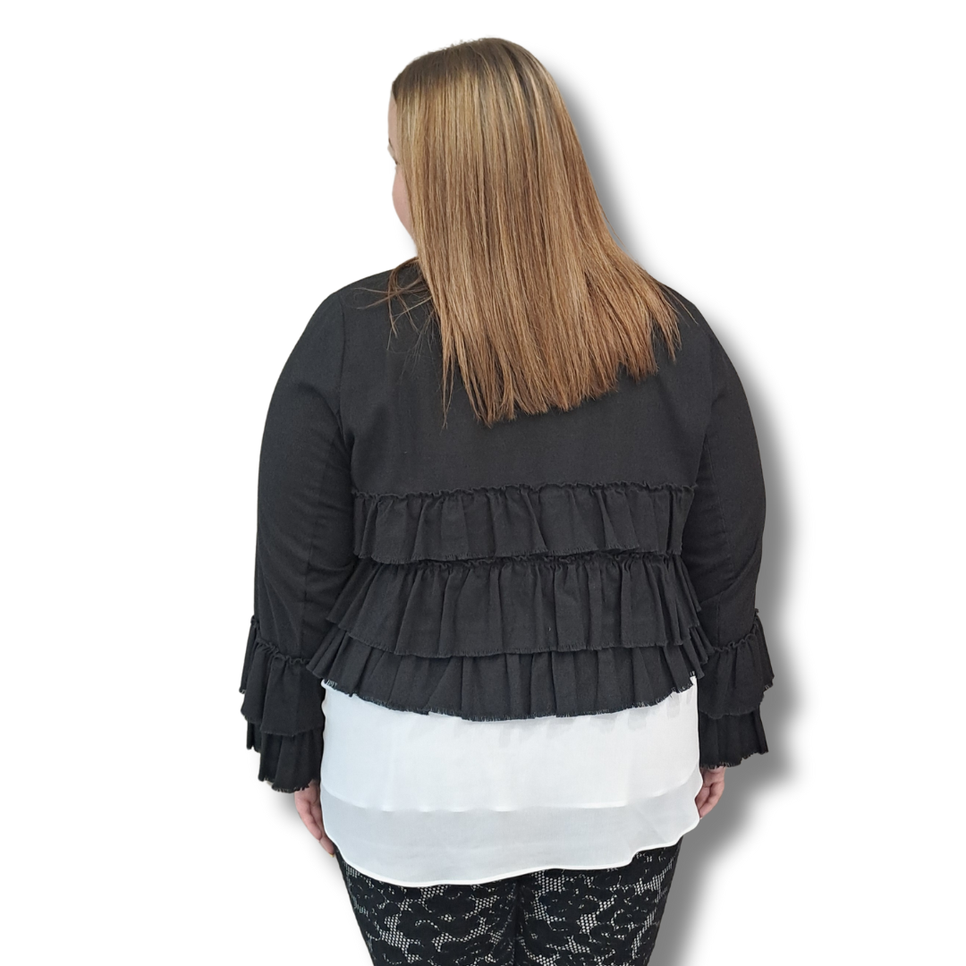 Lemon Tree - Viola Frilled Linen Jacket - Size 18 - Back