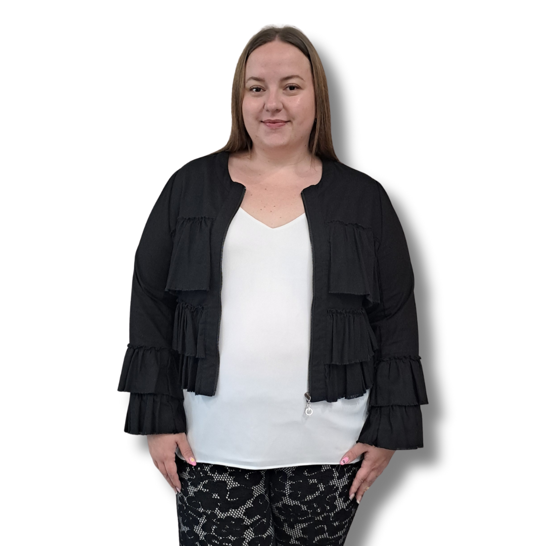 Lemon Tree - Viola Frilled Linen Jacket - Size 18 - Front