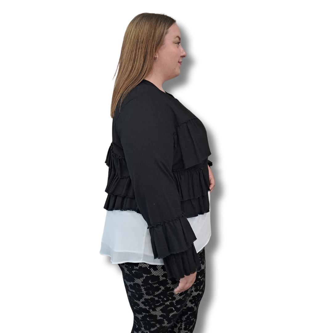 Lemon Tree - Viola Frilled Linen Jacket - Size 18 - Side