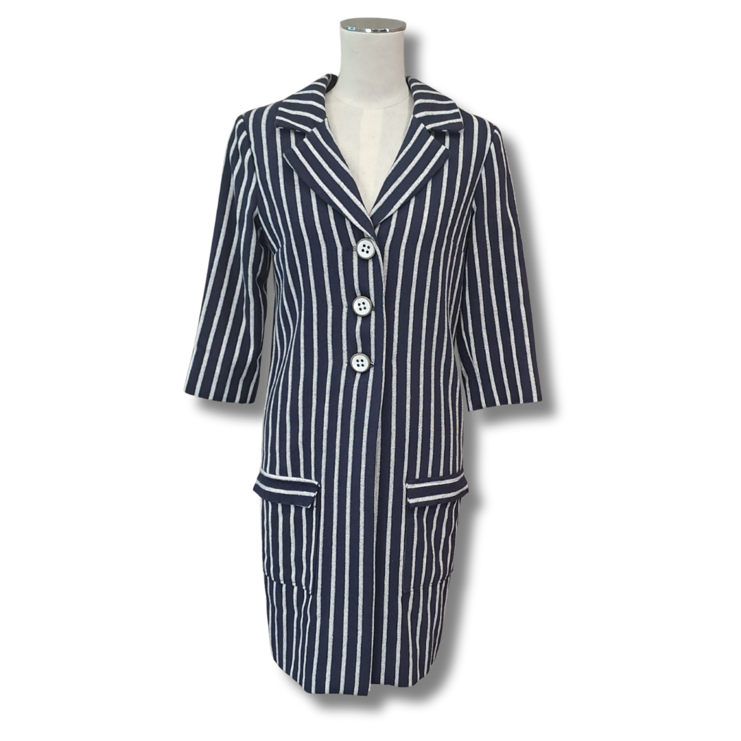Lushington - Limited Edition Navy Striped Coat - Front View
