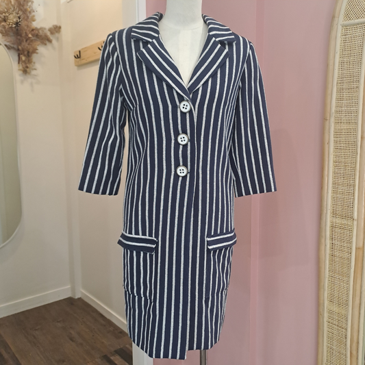 Lushington - Limited Edition Navy Striped Coat - Size 8