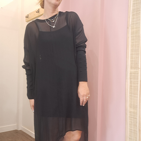 Maaike - Sheer Dress with Merino Sleeve - Size XS (oversized)