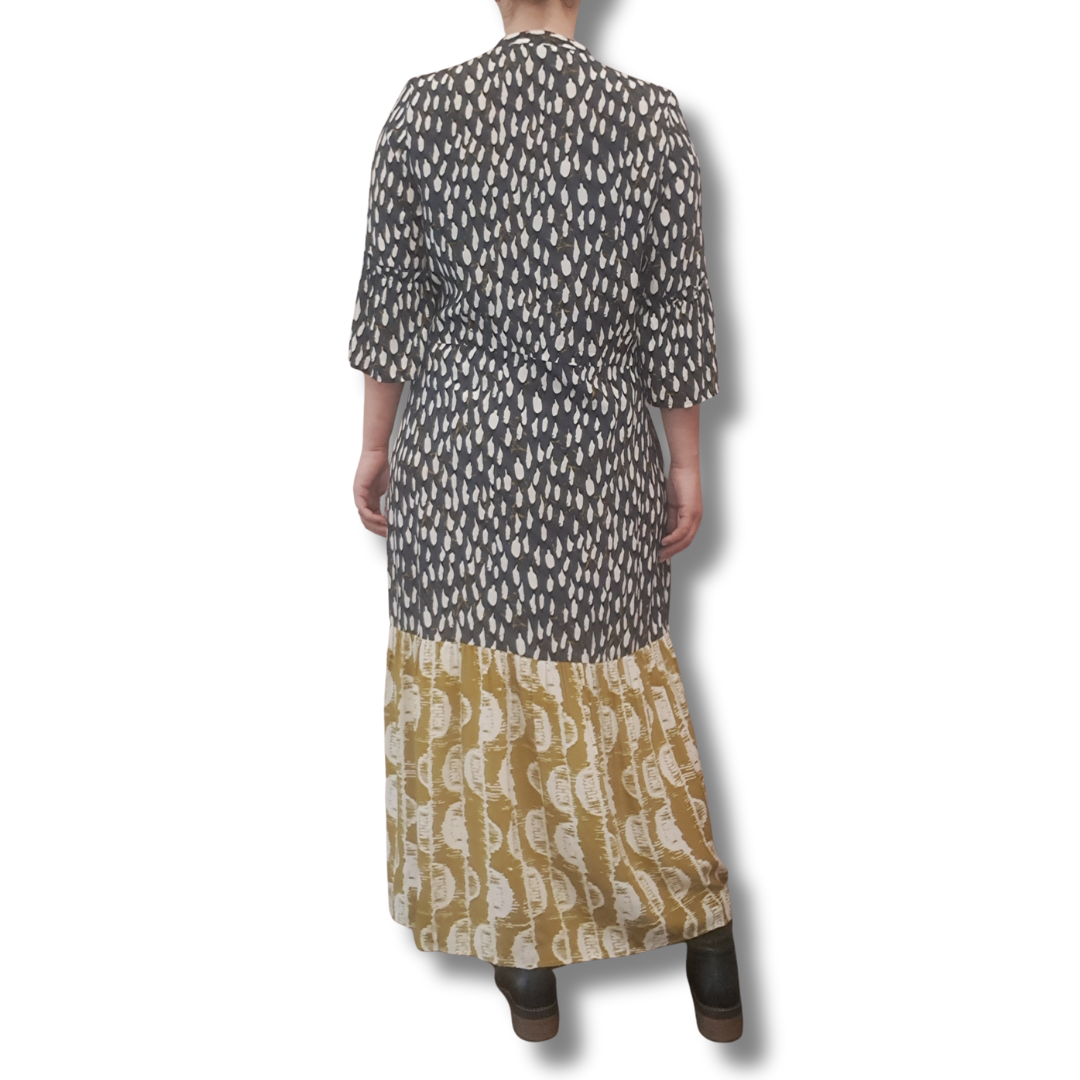 Marco Polo - Navy Print Button Up Dress - Back View