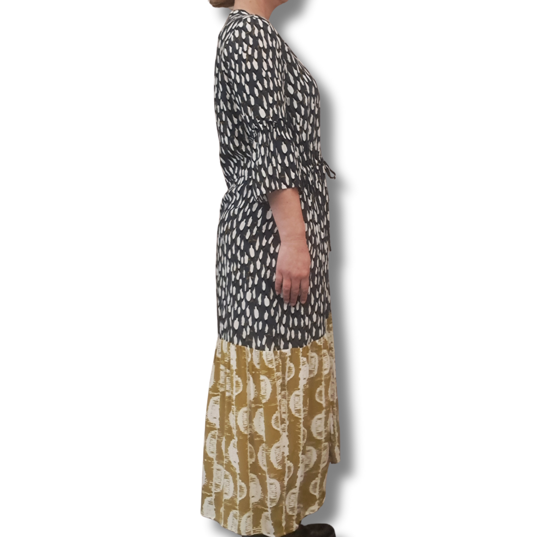 Marco Polo - Navy Print Button Up Dress - Side View
