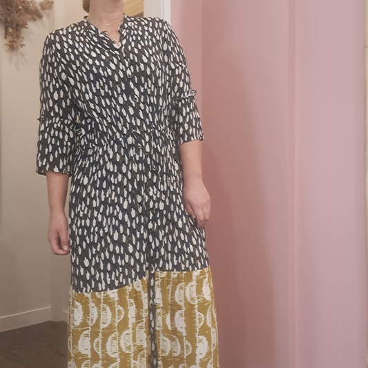 Marco Polo - Navy Print Button Up Dress - Size 10