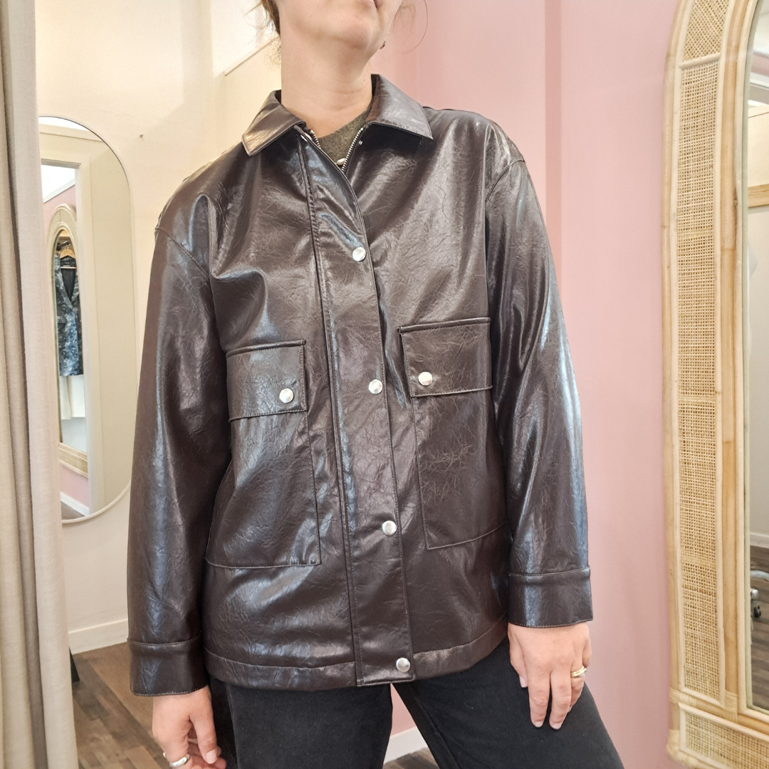 Marks & Spencer - Butter Chocolate Faux Leather Jacket - Size 12