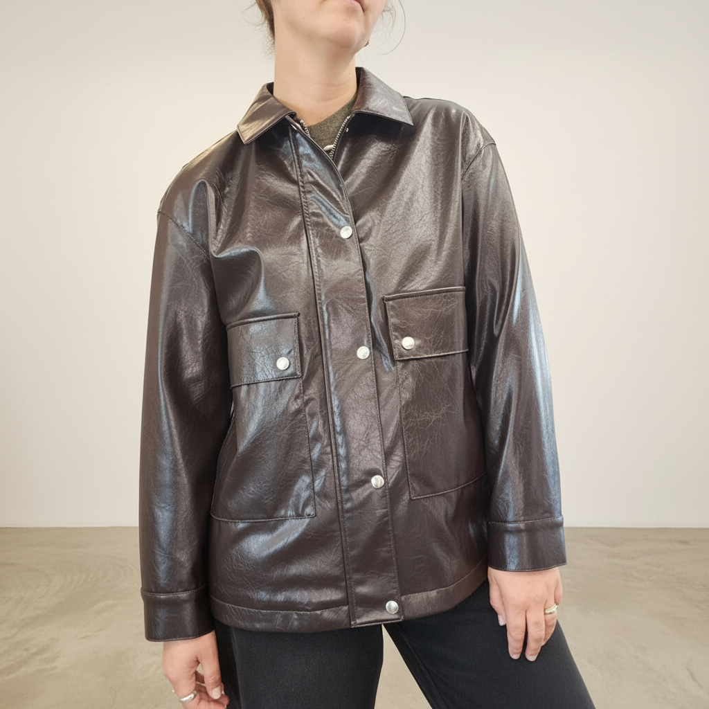 Marks & Spencer - Butter Chocolate Faux Leather Jacket - Size 12