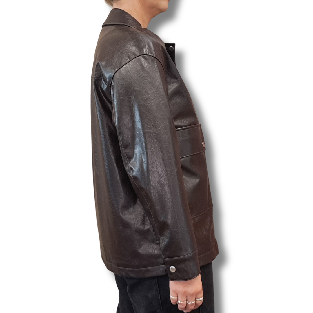 Marks & Spencer - Butter Chocolate Faux Leather Jacket - Size 12 - Side