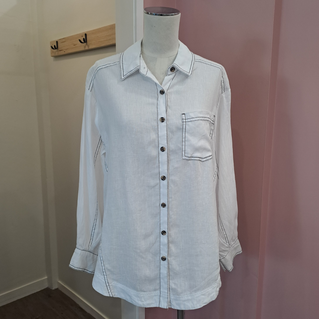 Max - Contrast Stitch Linen Shirt - Size XXS-XS