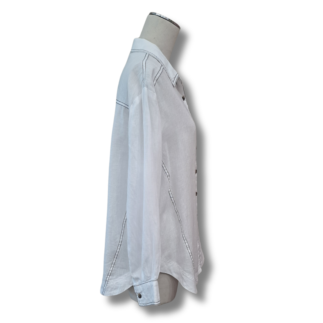 Max - Contrast Stitch Linen Shirt - Size XXS-XS - Side
