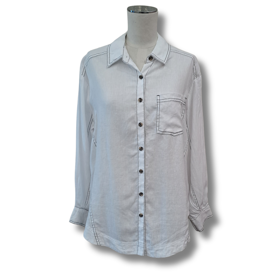 Max - Contrast Stitch Linen Shirt - Size XXS-XS -Front