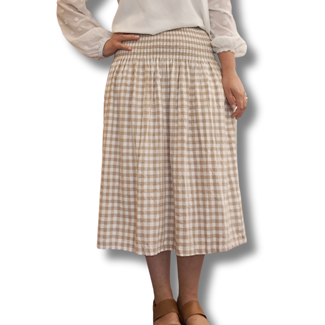 NES - Latte Gingham Smock Skirt - Size M/L - Front