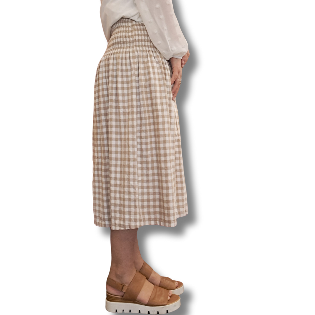 NES - Latte Gingham Smock Skirt - Size M/L - Side