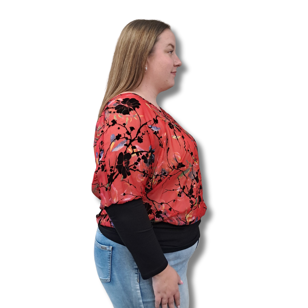 Oosh - Floral Velvet Top - Size 2XL - Side