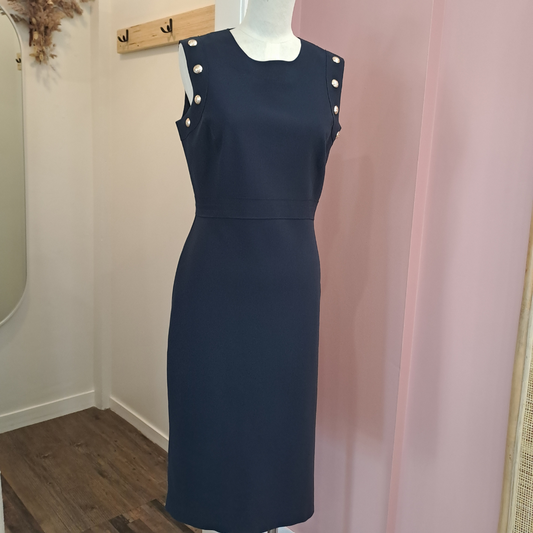 Paula Ryan - Navy Stud Trim Bonded Sheath Dress