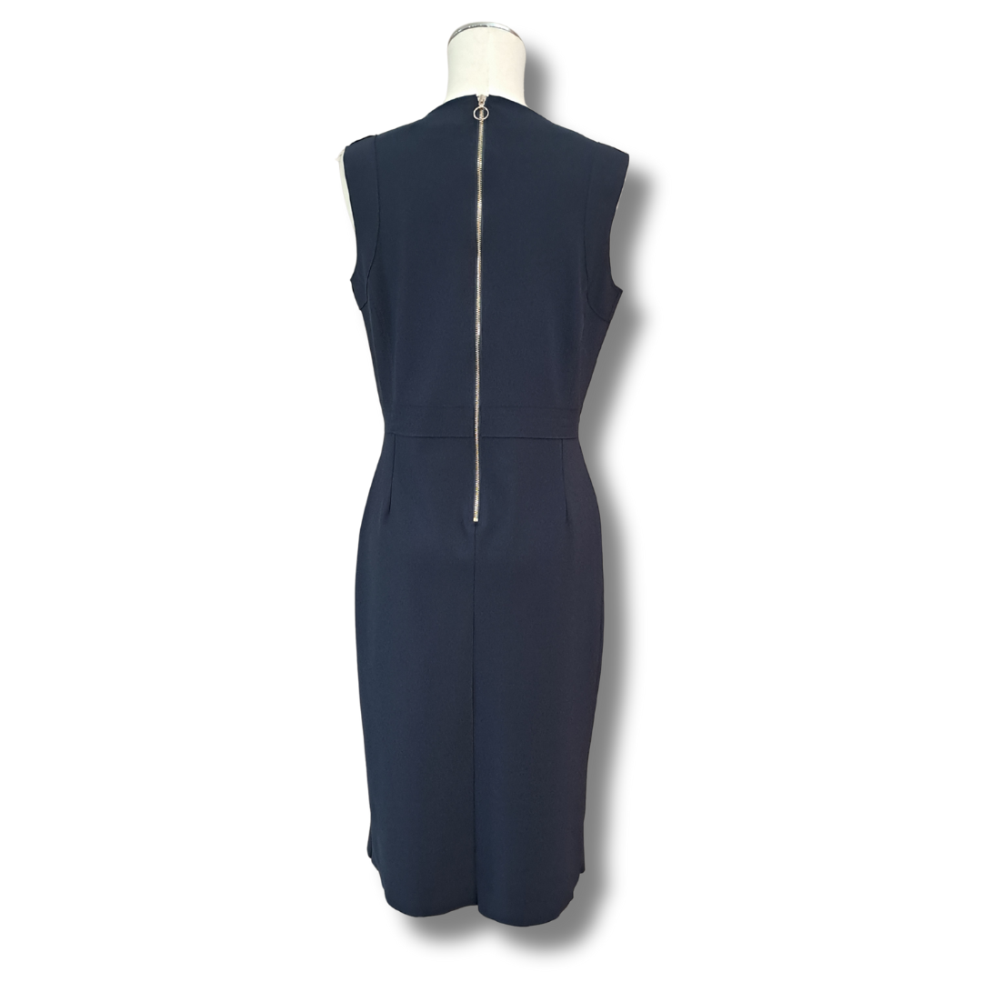 Paula Ryan - Navy Stud Trim Bonded Sheath Dress - Size S - Back